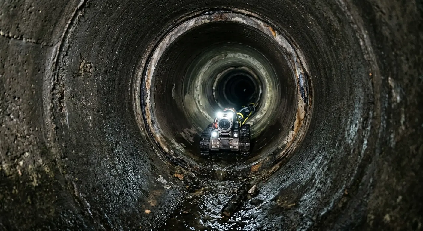 Robotic sewer camera inspecting pipe interior for Drain Snake Service in Porterville